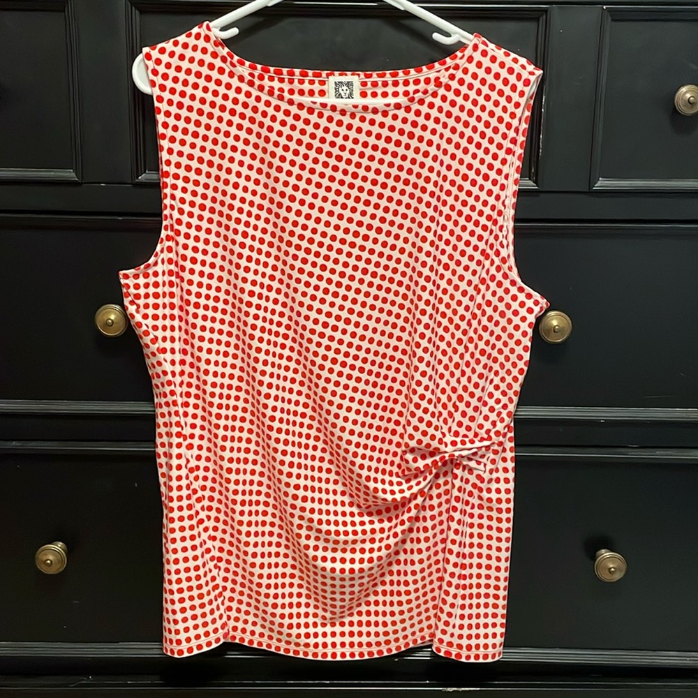 Red Dot Shell with Ruche Detail - XL - Anne Klein